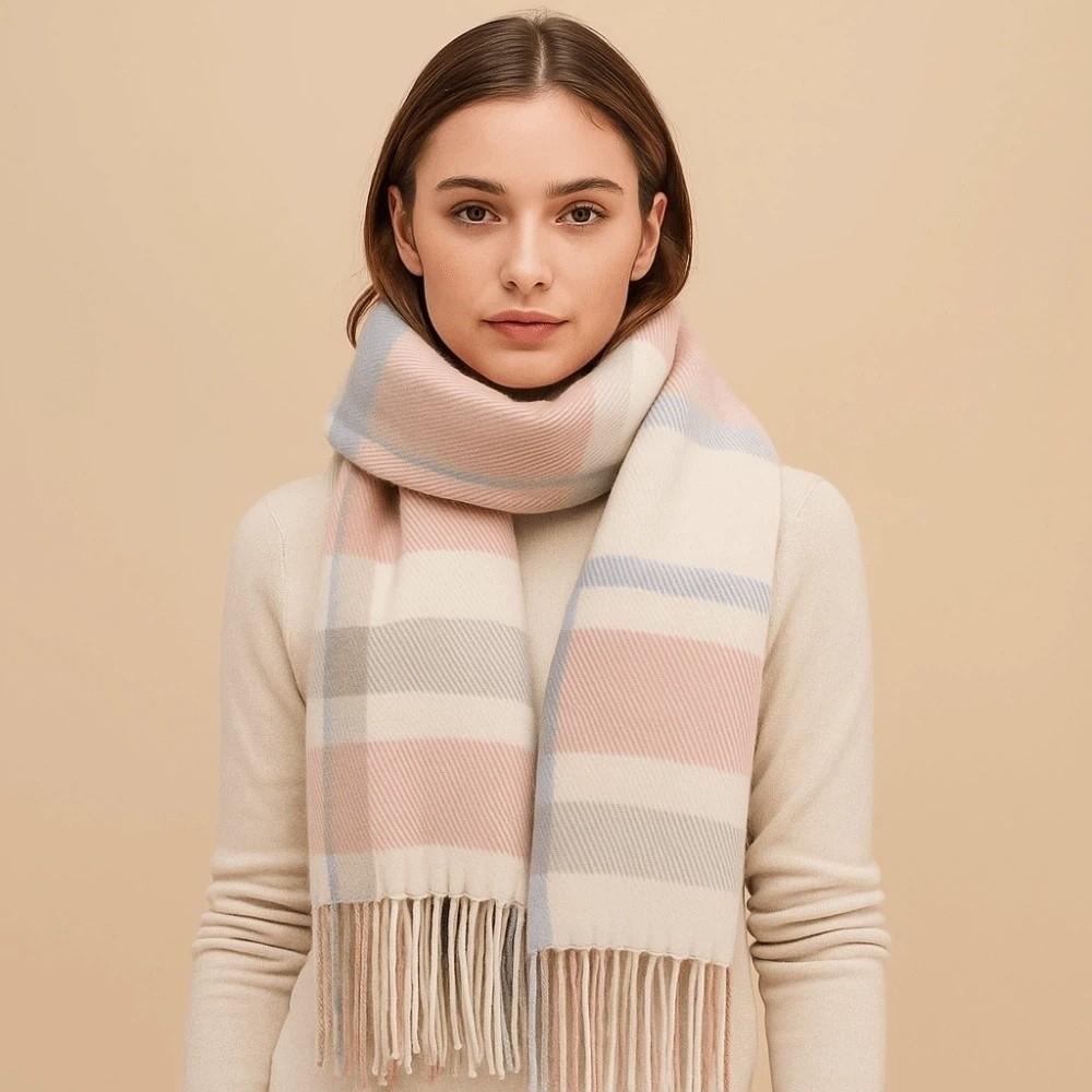 Soft Knitted Wool Scarf Cold-proof Long Neckscarf with Tassel Large Classic Plaid Scarf  Women
