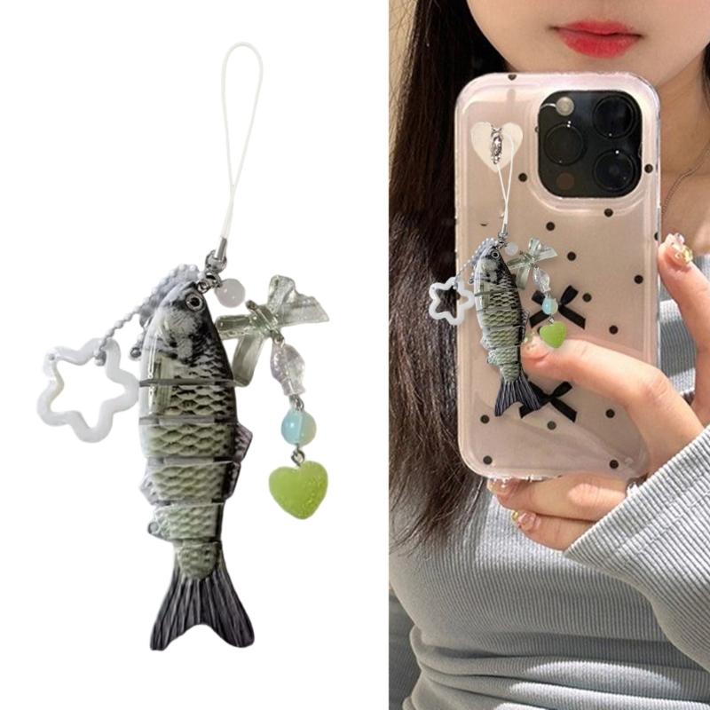 Creative Fish Keychain With Star Charm and Tassels for Phone Bag Car Decoration Handmade Resin Pendant Gifts Ideas