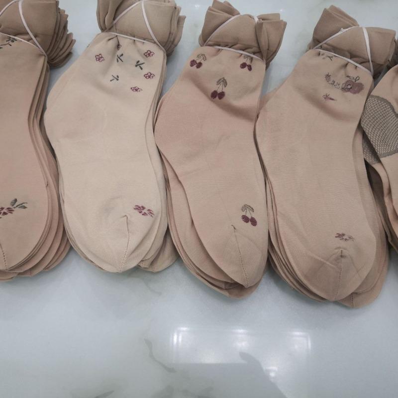 10 Pairs of Female Spring and Summer Middle Aged and Elderly with Flower Stockings