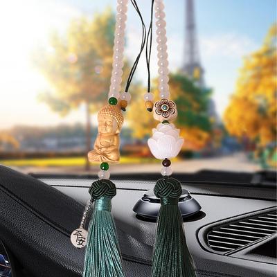 Buddha-Statue, hängendes Ornament, Auto-Rückspiegel-Anhänger, Lotus-Perlen-Charme für Hof, Wohnzimmer