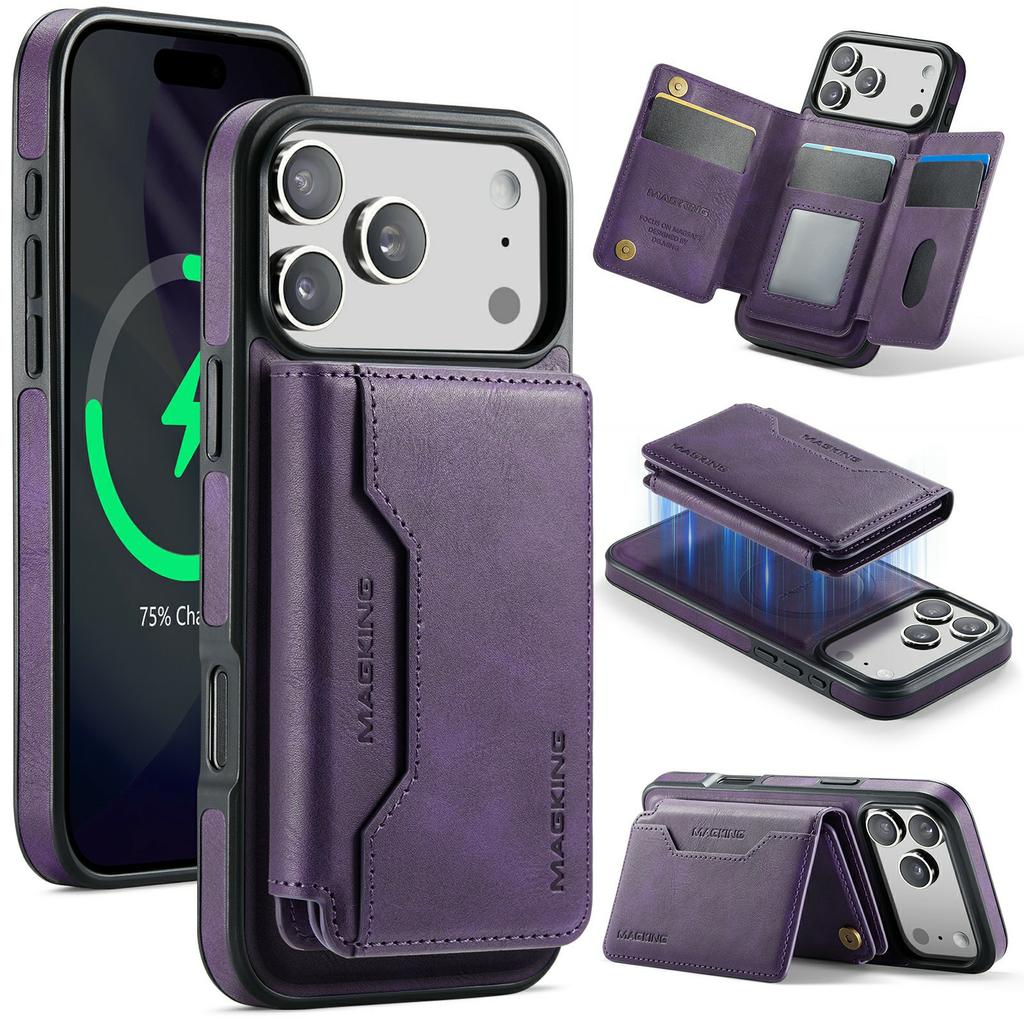 MAGKING K3 Series For iPhone 17 Pro Case Compatible with MagSafe Wallet PC + TPU + PU Phone Cover