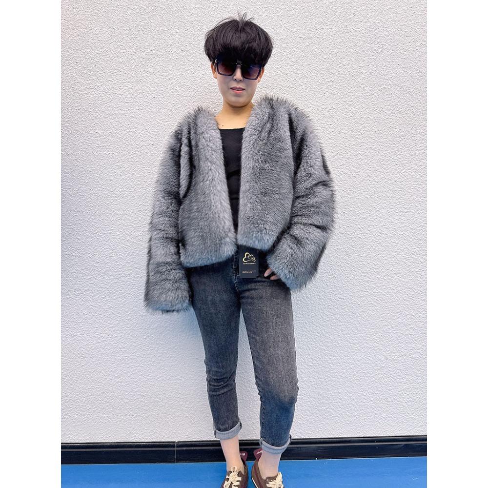 Fur Premium Imitation Fox Fur Environmentally Friendly Fur Coat Autumn and Winter V-neck Simple Women's Fur Coat