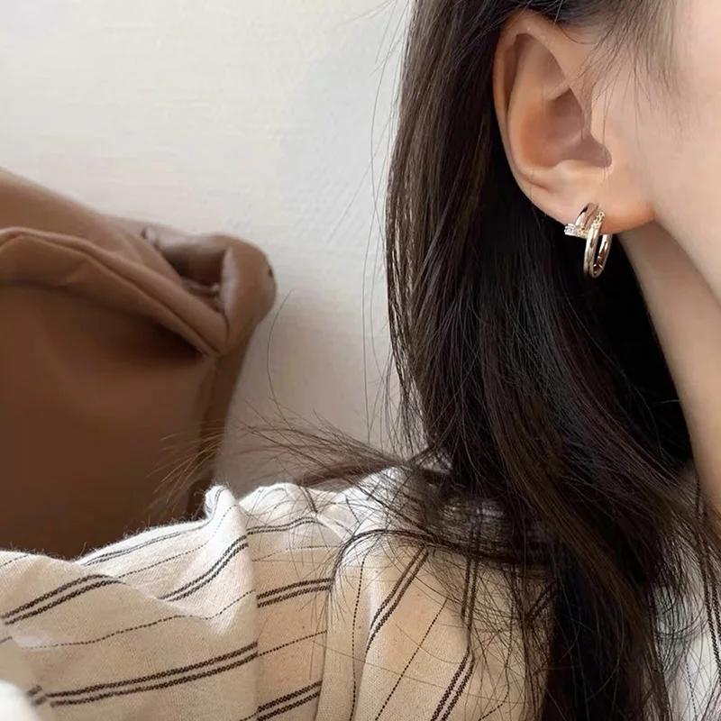 925 Sterling Silver Minimalist Zircon Hoop Earring for Women Trendy Round Fine Jewelry Tool Light Luxury Accessories