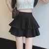 2025 Summer Korean Style Women's Petite Pleated Midi Skirt with Elastic Waist and Slimming Fluffy Design