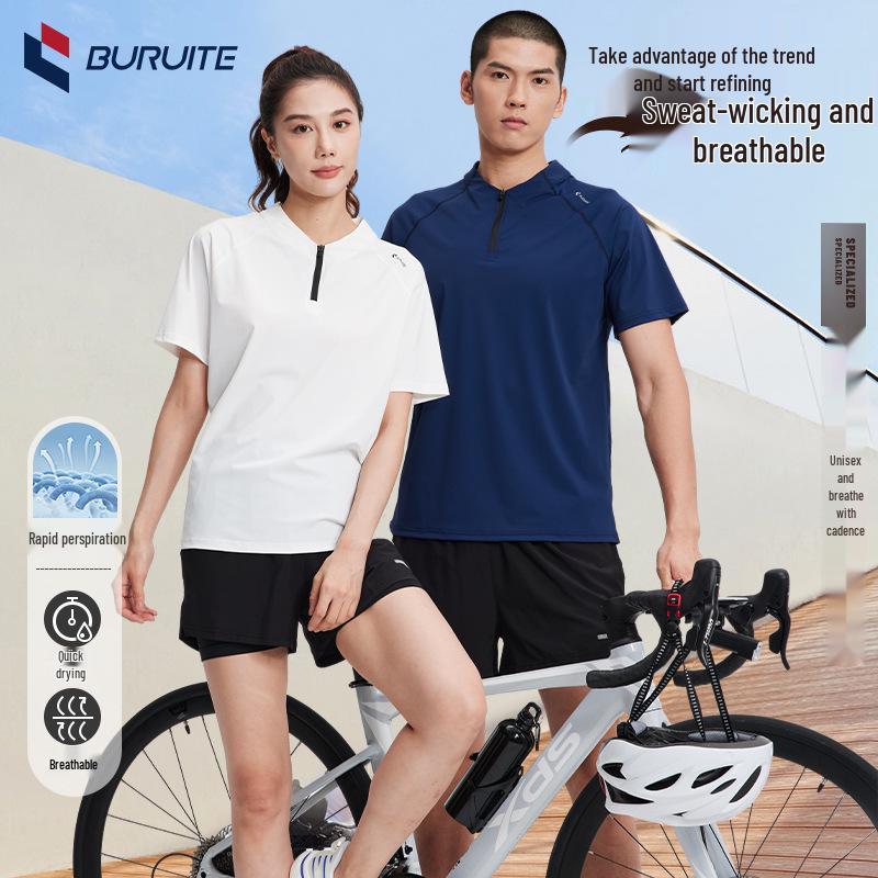 

Unisex Quick-Dry Stand Collar Sports T-Shirt for Cycling & Running S темно-синього кольору
