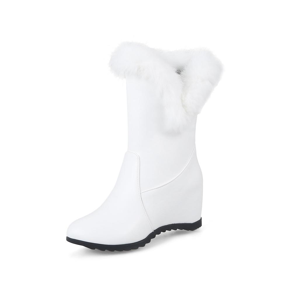 

Модные женские полусапоги на танкетке с мехом, зимние теплые женские ботинки, женские ботильоны, женская обувь, короткие ботинки 34 40 Белый Черный 37 белый