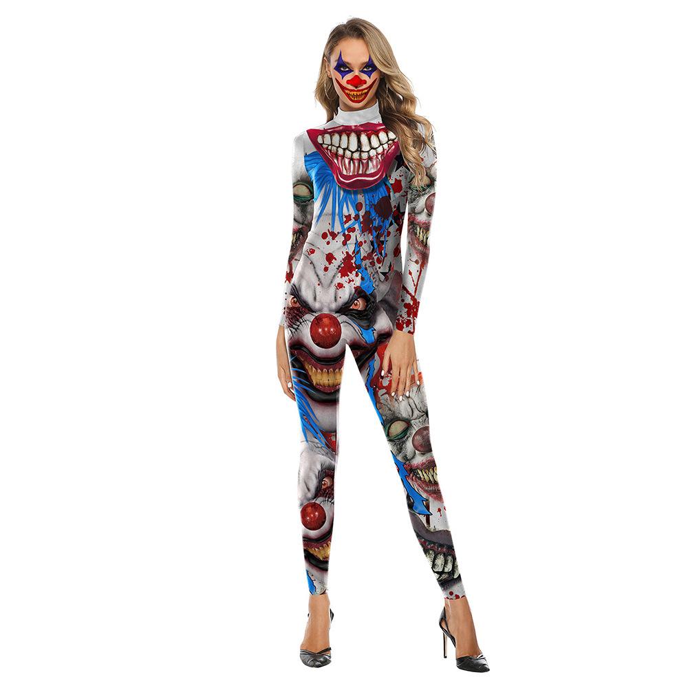 New Halloween Costume Horror Mutant Clown Return Soul Printed One-Piece Halloween Night Parade Costume