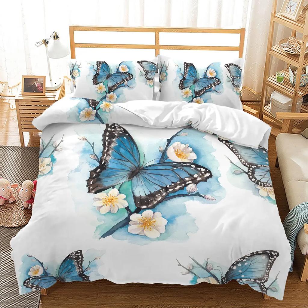 Blue Butterfly Duvet Cover Set For Girls Purple Galaxy Bedding Set Full SizeUniverse Comforter Cover Starry Sky Quilt Cover Set