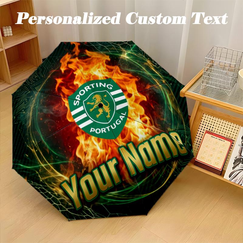8 Rib Auto Folding Umbrella Sporting CP Print Custom Name Text Portable Rain Gear