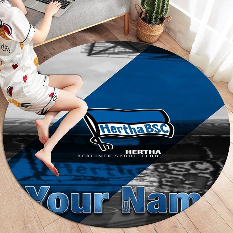 Hertha BSC Custom Name Round Area Rug,Carpet Rug for Living Room Bedroom Sofa Playroom Decor,Non-slip Floor Mat