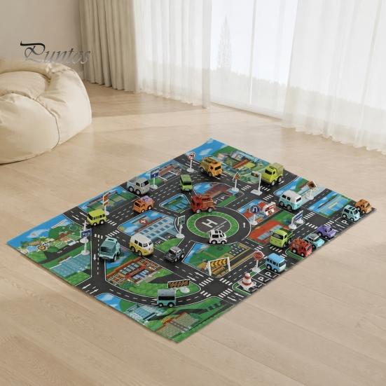 Family Game Room Floor Mat Kids City Life Play Mat, Educational PVC Road Traffic Carpet, Rug Non-slip Urban Parking Scene Area for Toddlers