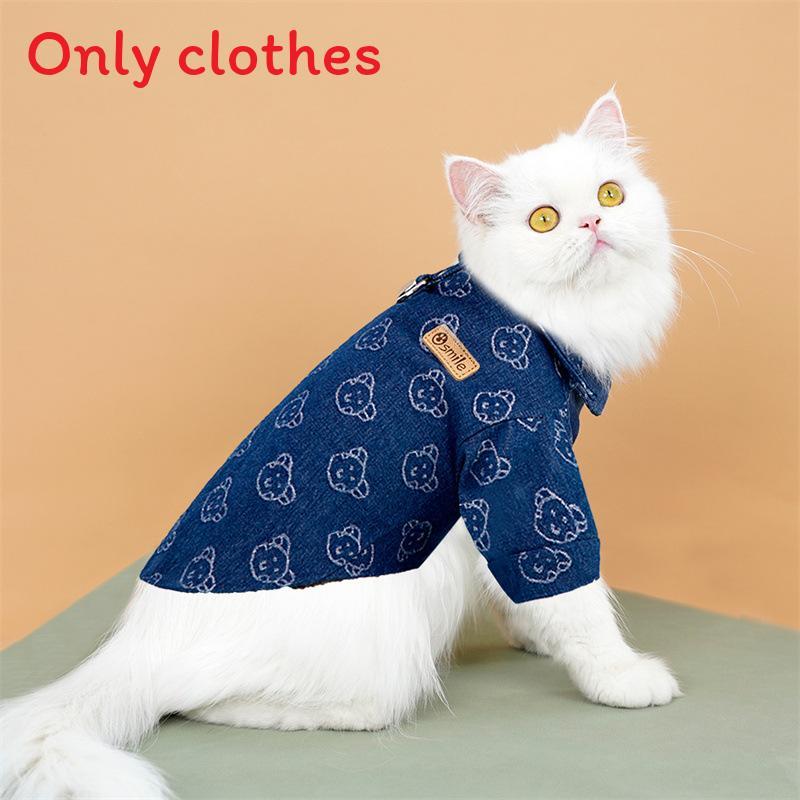 

Denim Pet Shirt With Butterfly And Bear Print Design For Toy And Small Breed Dogs XS темно-синий