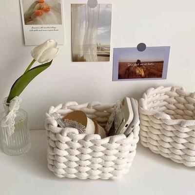 Nordic Style Woven Basket Hand-woven Rectangular Cotton Rope Basket Multi-functional Desktop Organize Baskets Bathroom Storage