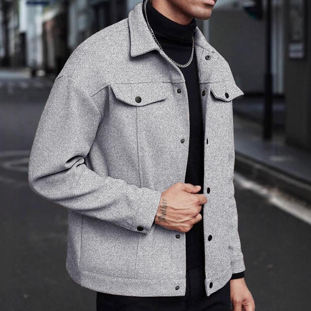European Autumn/Winter Lapel Wool Men's Casual Sports Jacket