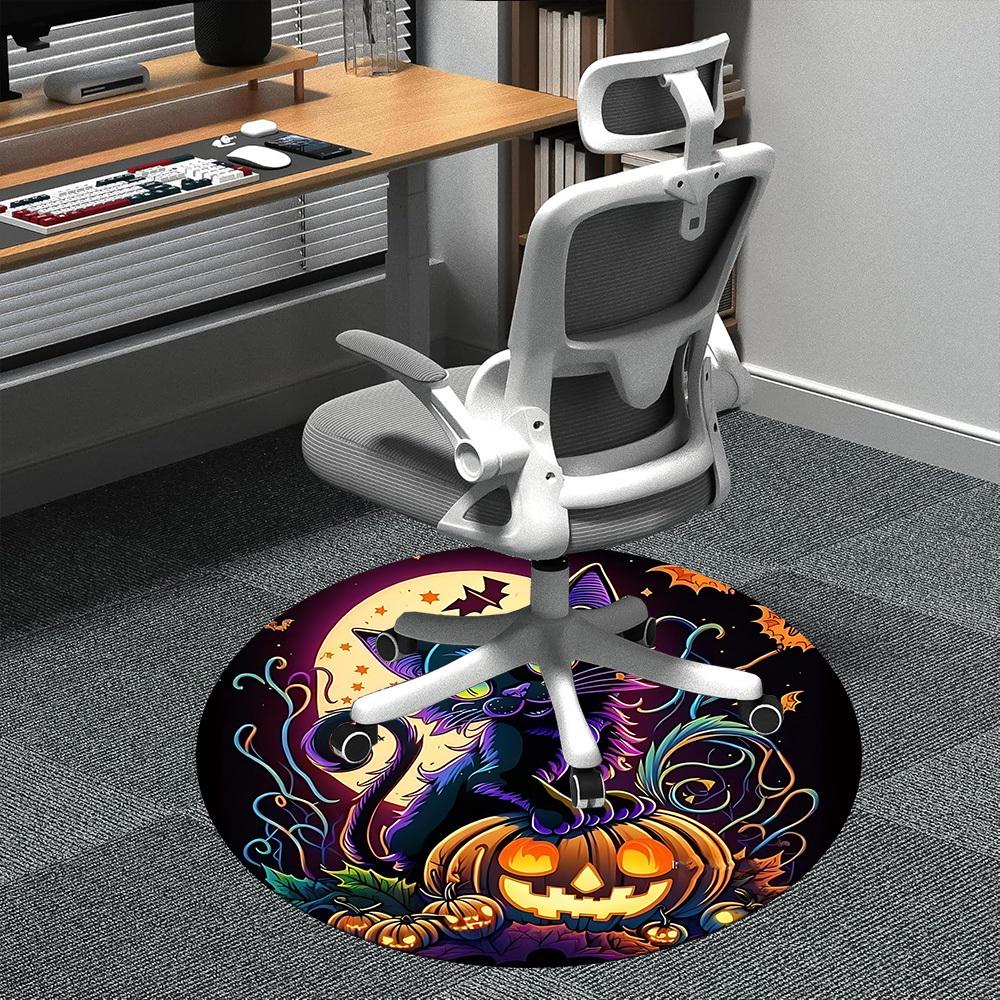 

1pc Halloween Cat Office Round Area Rug, Indoor Mat Suitable ForOffice, Under Office Chairs Bedroom Living Room Home Decor, Room Deco n75 80cm by 80cm