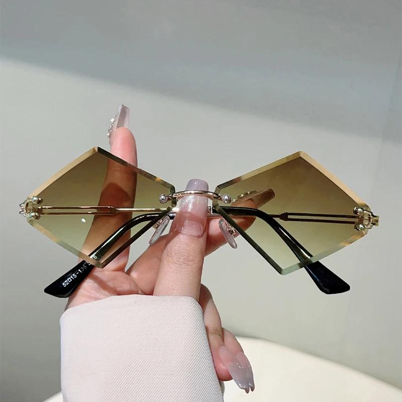 Rimless Lozenge Sunglasses  New In Stylish Gradient Sun Glasses Men Women Trendy Vintage Brand Design Casual Shades