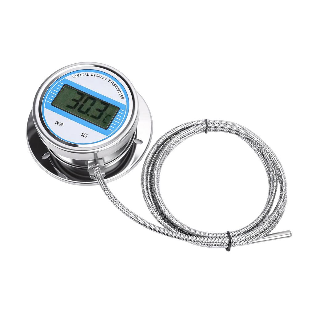 Digital Thermometer with 2M Threaded Probe Stainless Steel Temperature Meter for Cooking Stove Pipe Industrial Use -50 To 200 Celsius