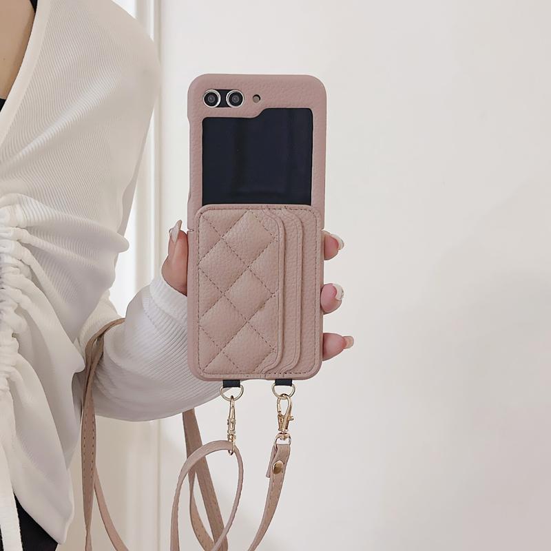Crossbody Wallet Cards Solt Leather Case For Samsung Galaxy Z Flip 5 4 3 5G Flip5 Flip4 Long Lanyard Purse Pocket Bag Cover