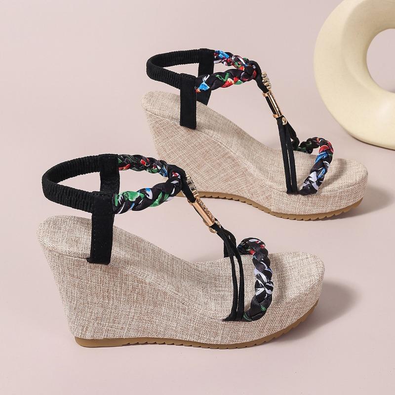 Fashion 2025 Summer Womens Light Wedge Sandals New Hot Sale Platform Peep Toe Elasticity Band Back Strap Slingback Boho Shoes Sandalias