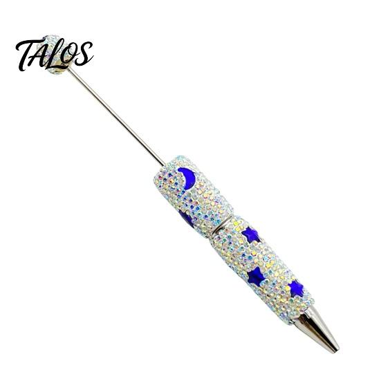 Comfortable Grip Beaded Pens Glitter Beadable Ballpoint Pen, Sparkly Rhinestone Star Moon Plastic DIY Handmade Gel Ink Pen for School Projects, Crafts