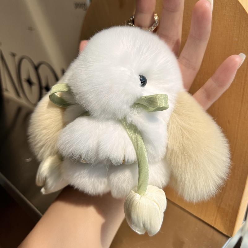 Cute Rex Rabbit Hair Bunny Keychain Pendant Mini Plush Doll Dead Rabbit School Bag Pendant Gift
