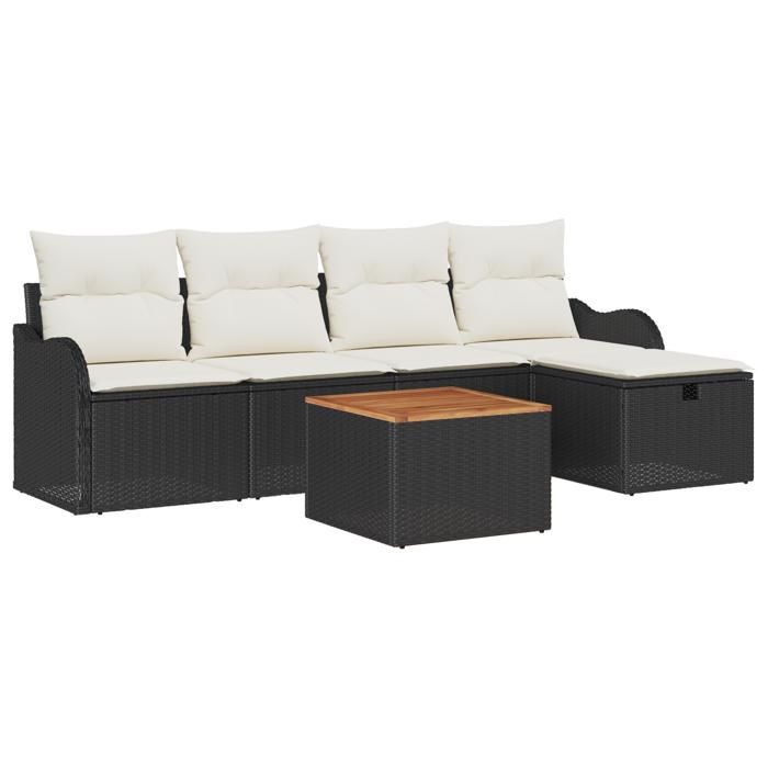 Ensemble de Canapés de Jardin de 6 Pièces avec Coussins en Rattan Noir Poly 3360806