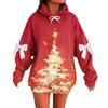 Ladies' Christmas Printed Bow Long Sleeved Loose Fitting Headband With Rope Hooded Sweatshirt Top
