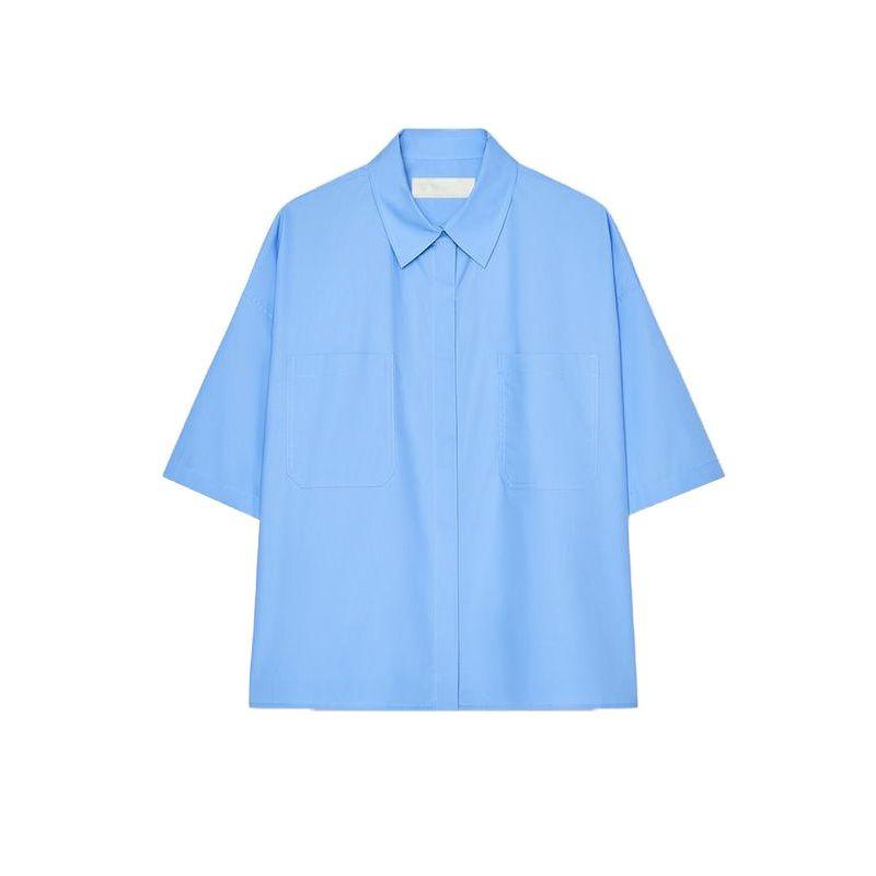 

Spring New Women s Clothing Plaid Loose Lapels Poplin Cotton Short Sleeve Short Shirt Tops 4786067 Medium Blue L