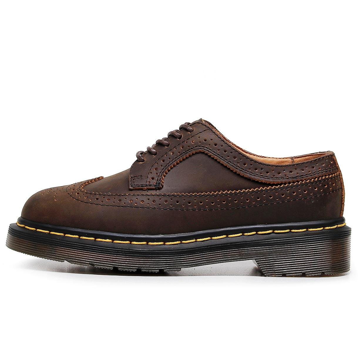 

3989 Маленькая кожаная обувь Женская низкая 5-дырочная Натуральная кожа Брок Гравированная Мужская и женская Круглый носок Пара Сумасшедшая лошадь Зеленая Однотонная обувь 35