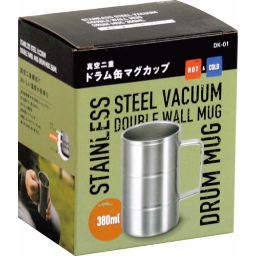 Kakusei Trommelförmiger Becher, 380 ml, Silber, Doppelseitige Vakuumisolierung, Isoliert heiße und kalte Getränke, Griffiger Henkel, Kondensationsbeständig und hält