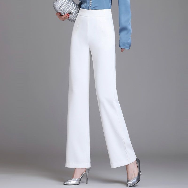 Straight Solid Color Wide Leg Pants Intellectual Korean Spring Summer Pockets Elastic Waist Elegant Fashion New Women's Clothing