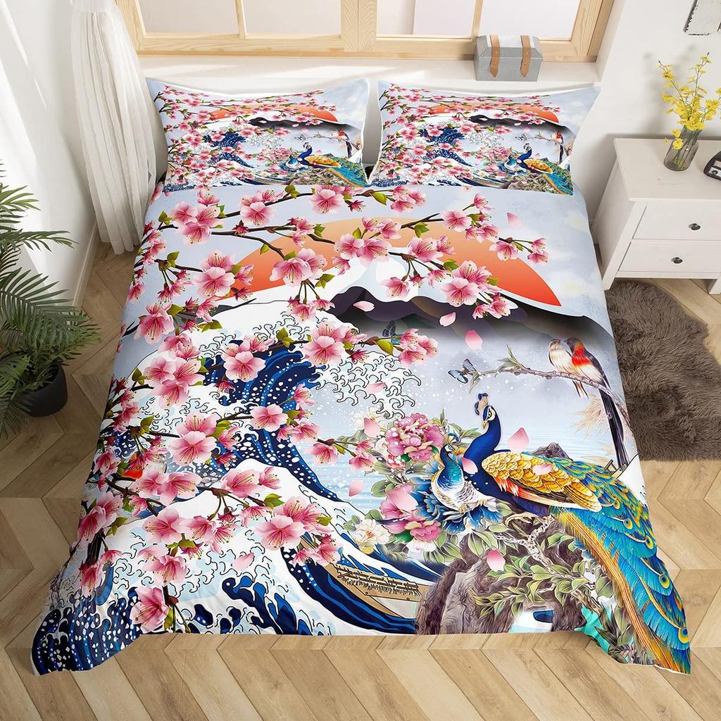 Floral Peacock Comforter Set Twin King Full Size, Bedding Set for Kids,Quilt Cover Peacock Duvet Set Girl Bedroom Decor 3 Pieces