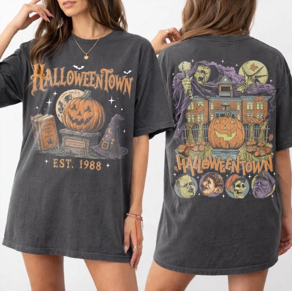 Halloweentown Est 1998 Vintage Halloween Town Spooky Pumpkin T-Shirt, Short Sleeve, Graphic T-Shirt for All Seasons, Unisex