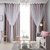 Gradient Striped Blackout Curtains Dual-Layer Sheer & Fabric Grommet Top All-in-One Window Drapes Home Decor