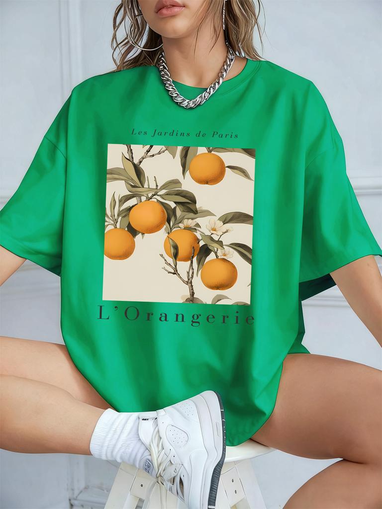 Fresh Oranges Fruits Print Short Sleeve TShirts Womens Summer Cotton Tee Shirts Loose ONeck Soft Tops Casual Womans Clothes