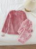 2-teiliges Set für Mädchen, Rosa, bestickte Schleife, Langarm-Oberteil und Hose mit Schleifenmuster, Winter-Flanell-Pyjama-Set, Fee-Feiertags-Nachtwäsche für Kinder