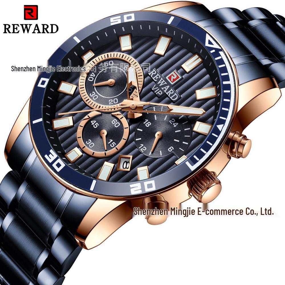 REWARD Men's Six-Needle Multifunction Waterproof Business Quartz Watch with Calendar - Model 81009M.