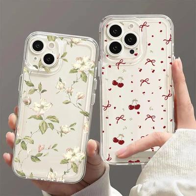 Korean Cute Bow Cherry Clear Case For Infinix Note 30 40 50 Hot 40 Pro 30 Play 30i 50 Smart 8 9 10 Tecno Spark 30C 10 20 Pro