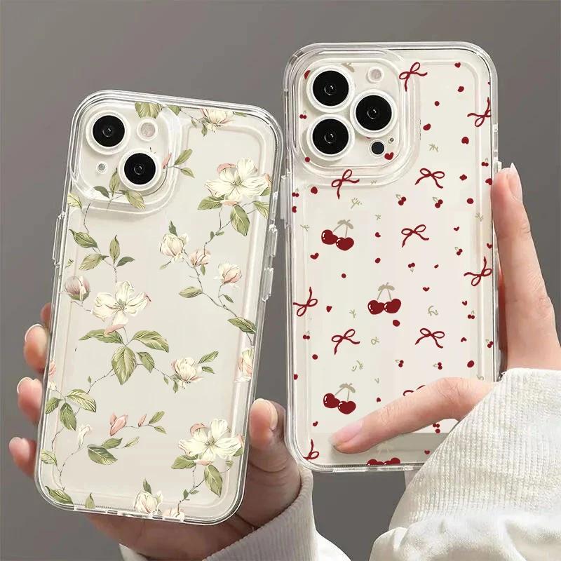 Korean Cute Bow Cherry Clear Case For Infinix Note 30 40 50 Hot 40 Pro 30 Play 30i 50 Smart 8 9 10 Tecno Spark 30C 10 20 Pro