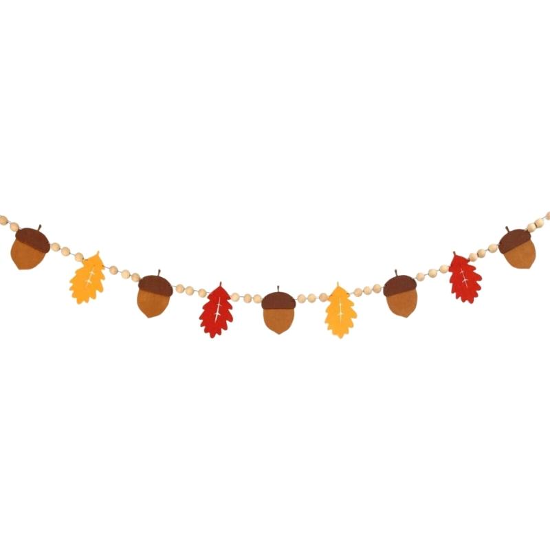 

Felt Thanksgiving Decoration Colorful Leaf Wood Beads Banners Seasonal Wall Hanging Garland For Harvest Festivals