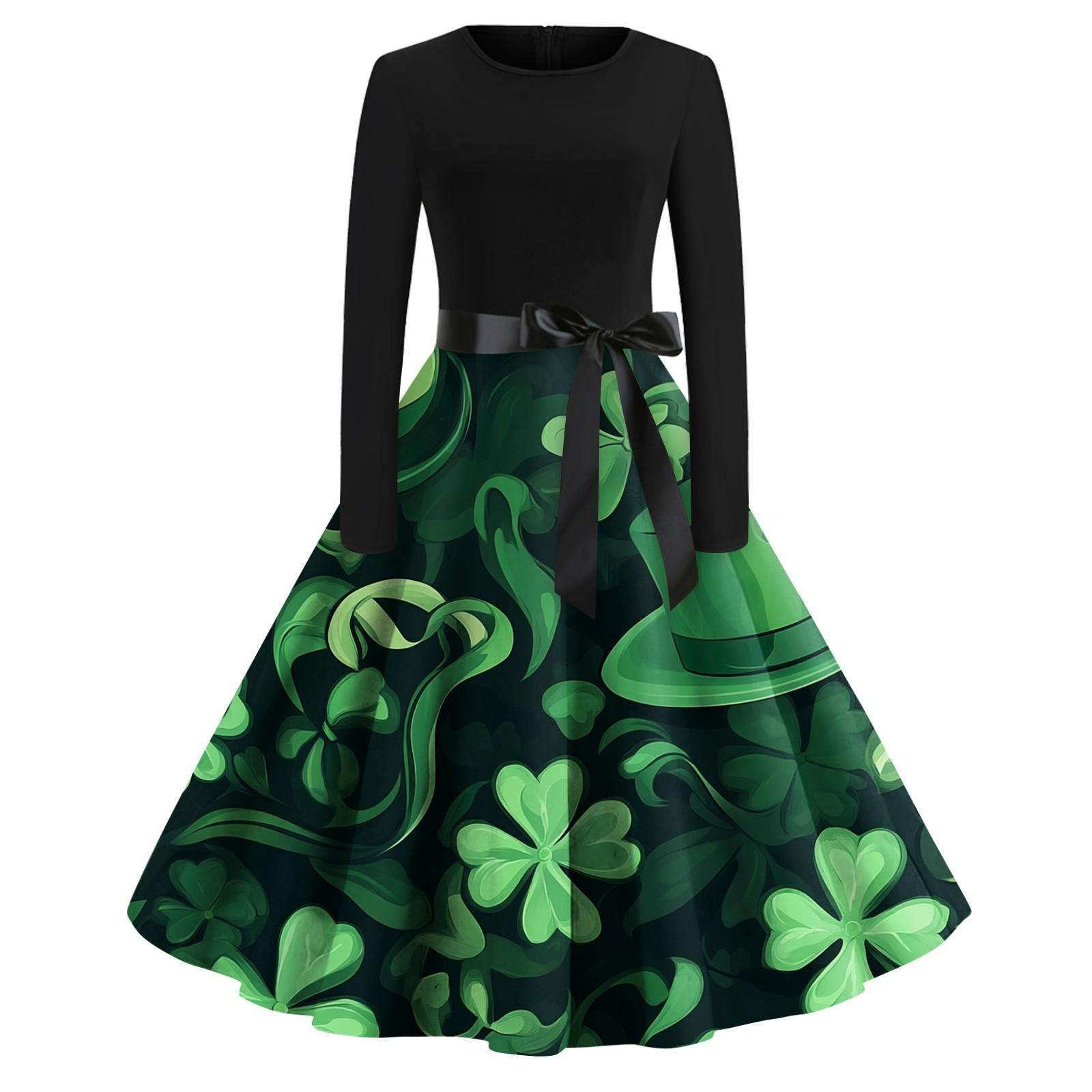 

Женская мода с круглым вырезом, повседневная, облегающая, St. Платье с длинными рукавами и принтом Патрика L армия зеленый