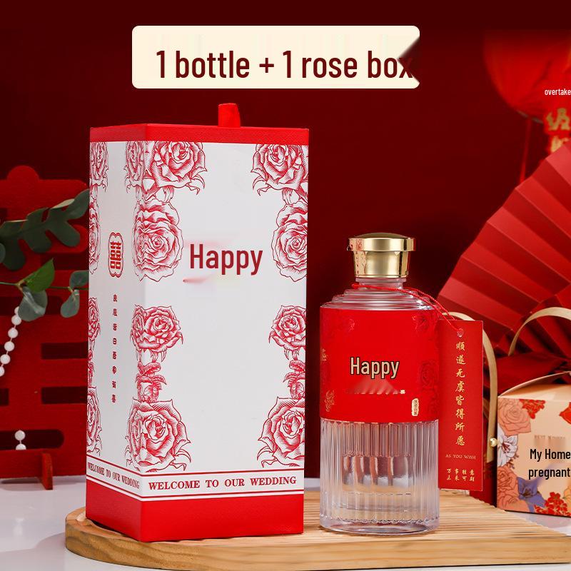 500ml Transparent Glass Baijiu Bottle Set for Weddings and Graduations with Gift Box