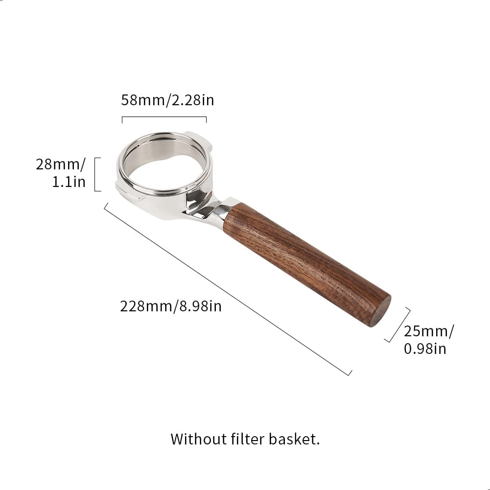Watchget 58mm Bottomless Naked Portafilter - Flat Base Compatible with E61 and La Marzocco Espresso Machine Models, Stainless Steel with Walnut