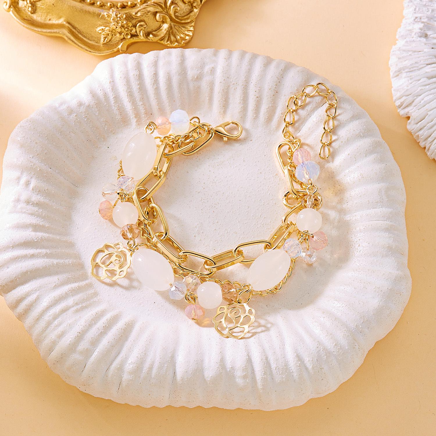 Retro Star Pearl Crystal Multi-Layer Bracelet with Heart & Round Ball Charms