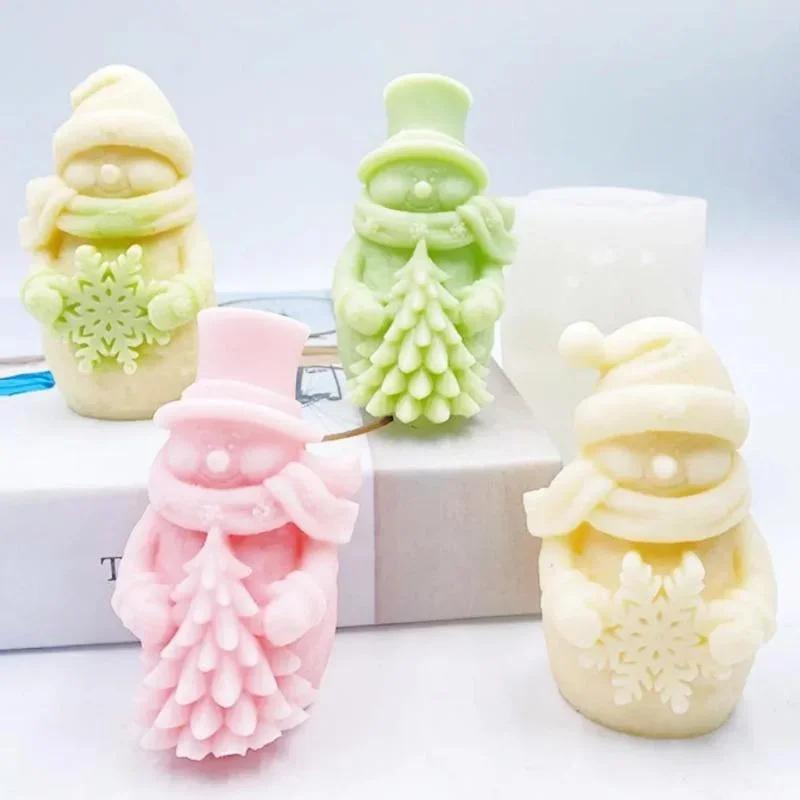 New Cute Hat Scarf Snowman Candle Silicone Mold Hold Snowflake Christmas Tree Plaster Soap Resin Mould HOME Decor Gift