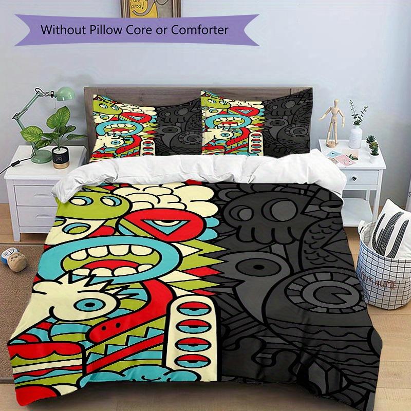 3pcs Psychedelic Patterns 1Cover + 2Pillowcases, PillowInserts NotIncluded, Machine Washable, All - Season Use, Suitable for Bedroom Guest Room99