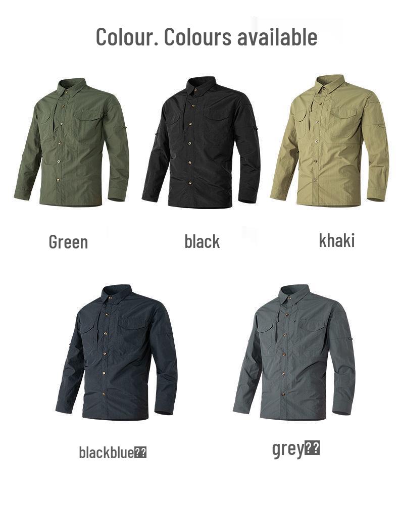 Men's Multi-Pocket Quick-Dry Workwear Shirt - Long/Short Sleeve, Loose Fit, Plus Size