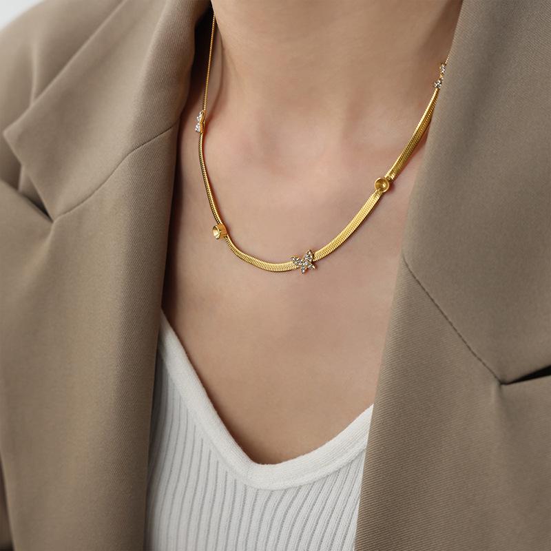 18K Gold Retro Snake Bone Butterfly Necklace - Titanium Steel Clavicle Chain