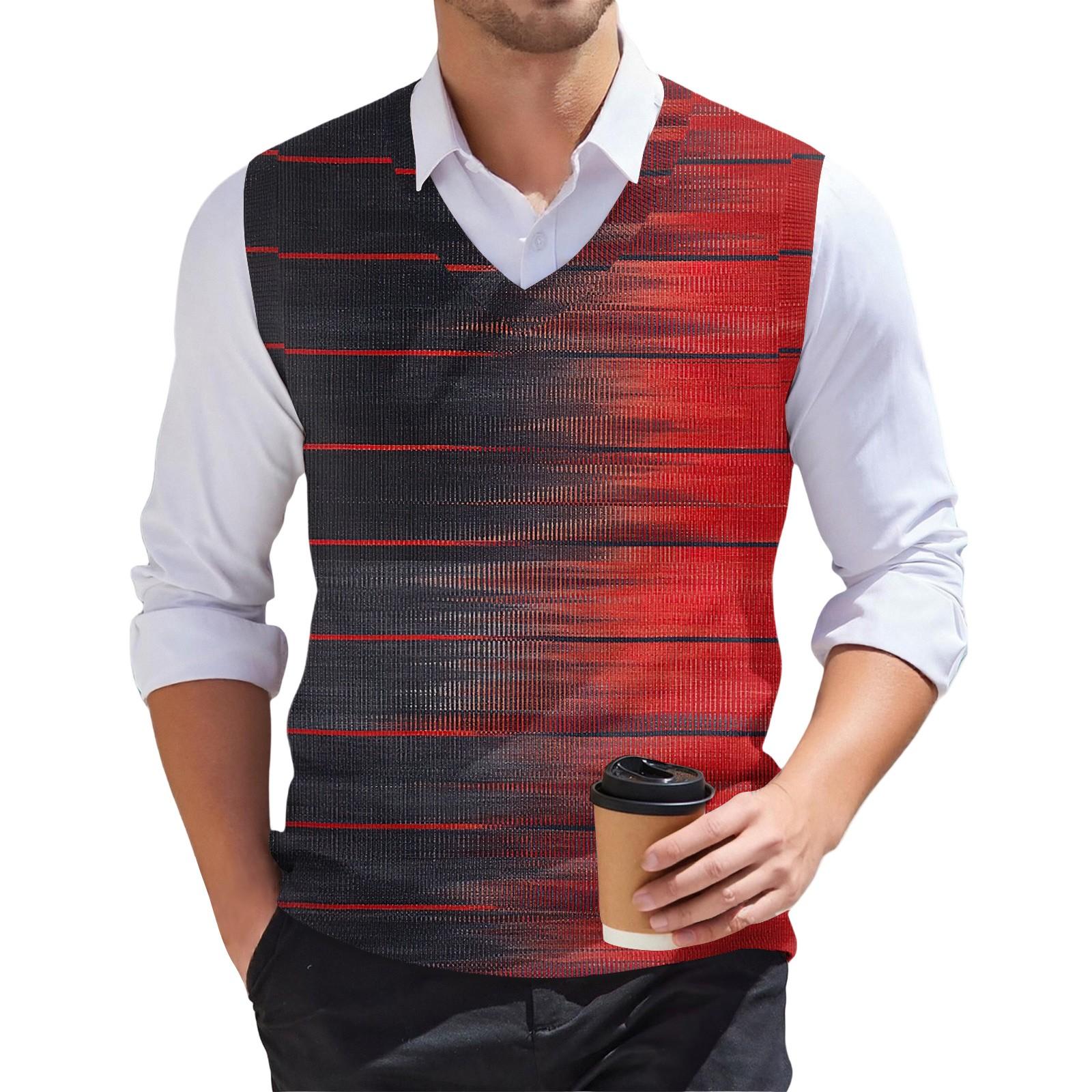 

Мужской модный принтованный V-образный вырез без рукавов трикотажный пуловер M красный