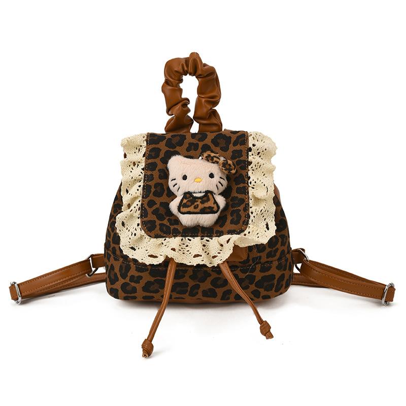 Girls Backpack Retro Leopard Print Boys And Girls Small Schoolbag Sweet Lace Cute Kitten Children S Backpack коричневый